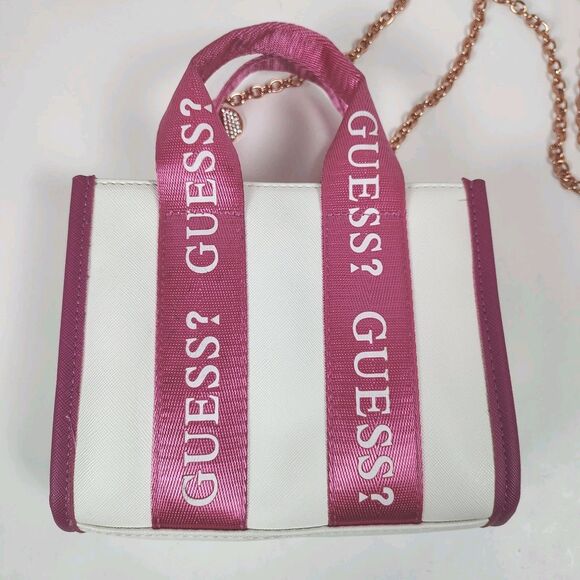 Deadstock Rare Cute Pink & White Guess Factory Logo-Tape Mini Tote Crossbody bag - Picture 6 of 16